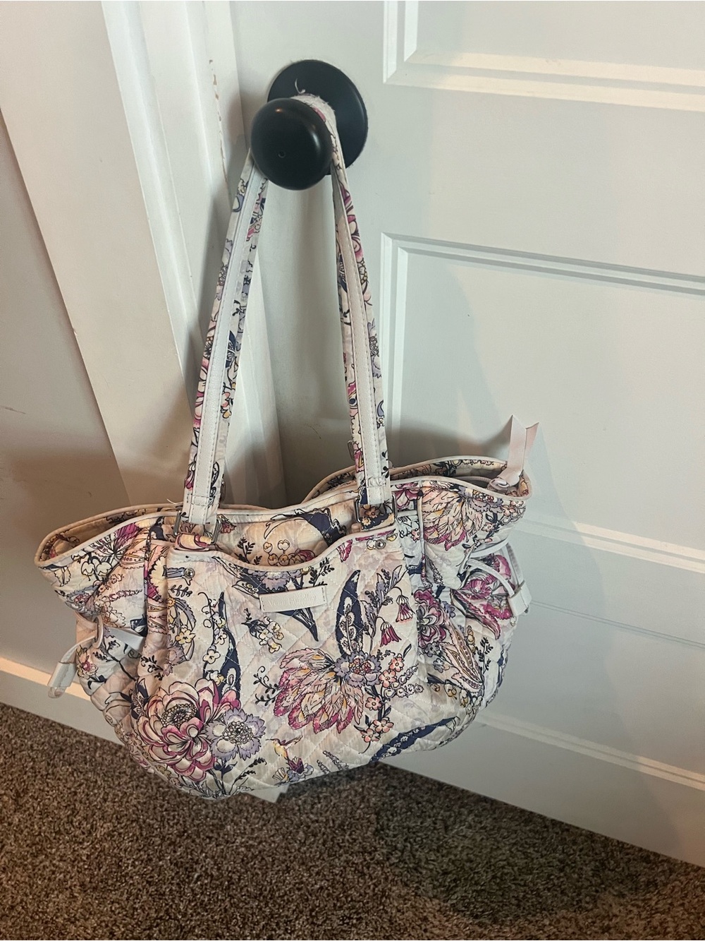 Vera Bradley Quilted Floral Tote in White, Pink & Blue